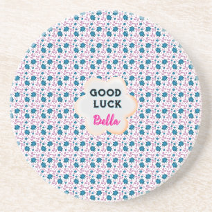 Custom and personalised teal and pink floral coaster