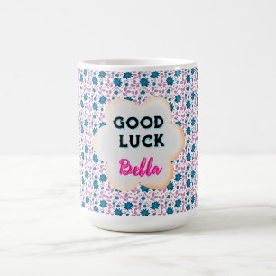 Custom and personalised teal and pink floral coffee mug