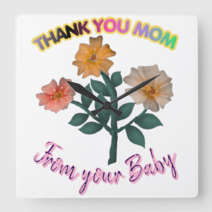 Custom and personalised Thank You Mum Watercolor  Square Wall Clock