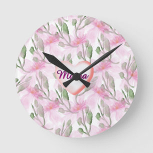 Custom and Personalised watercolor floral gift Round Clock