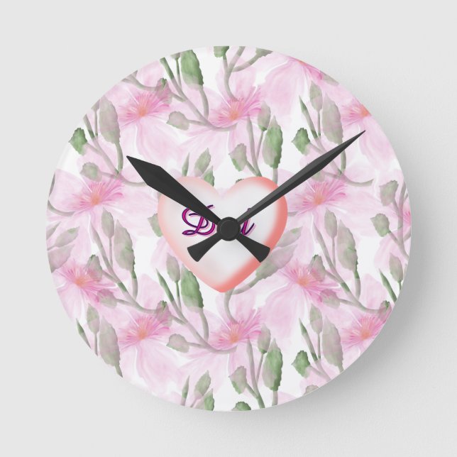 Custom and Personalised  watercolor floral gift  Round Clock (Front)
