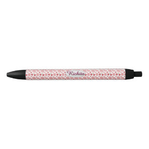 Custom and personalised watercolor floral pattern black ink pen