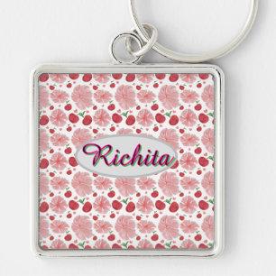 Custom and personalised watercolor floral pattern key ring