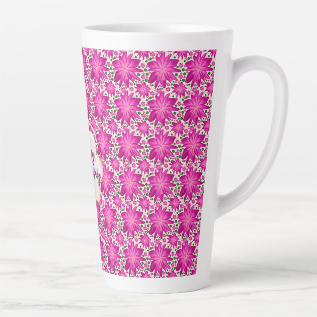 Custom and personalized pink floral  latte mug (Right)