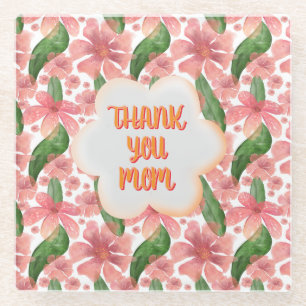Custom and personalized Thank You Mom Watercolor Glass Coaster