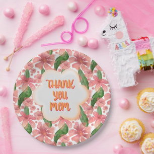 Custom and personalized Thank You Mom Watercolor Paper Plate