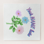 Custom and personalized watercolor floral gift jigsaw puzzle<br><div class="desc">A delicate, hand-painted digital watercolor illustration featuring a trio of ethereal wildflowers in soft shades of sky blue, misty purple, and blush pink. This botanical piece captures the fluid transparency of traditional watercolor with a modern, clean aesthetic. Perfect for cottagecore lovers, nursery decor, or anyone who appreciates the quiet beauty...</div>