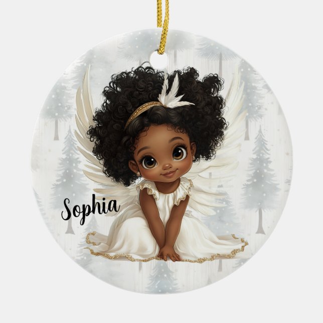 Custom Angel Christmas Keepsake Ceramic Tree Decoration (Front)