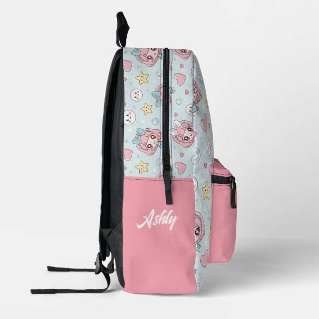 Custom Anime Kawaii with Hearts and Star Printed Backpack (Left)