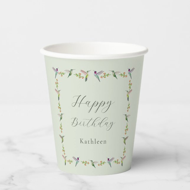 Custom Anna's Hummingbirds Birthday Paper Cups (Front)