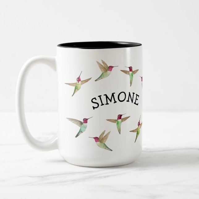 Custom Anna's Hummingbirds Two-Tone Coffee Mug (Left)