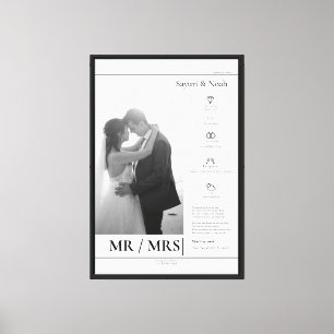Custom Anniversaries Family Wedding Black white Canvas Print