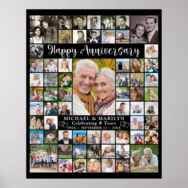 Custom Anniversary 64 Photo Collage Personalised Poster (Front)