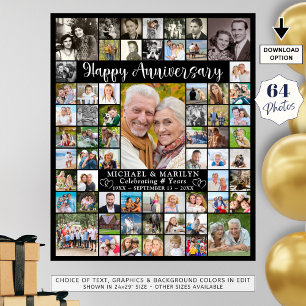 Custom Anniversary 64 Photo Collage Personalised Poster
