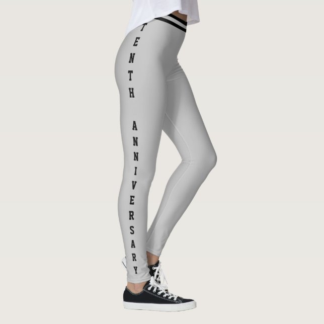 Custom Anniversary Day Silver Black Name Monogram Leggings (Right)