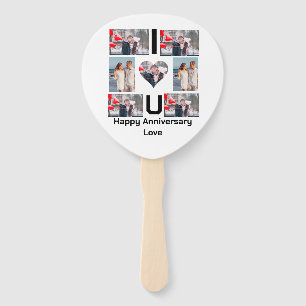 Custom Anniversary I Love you 7 Photo collage  Hand Fan