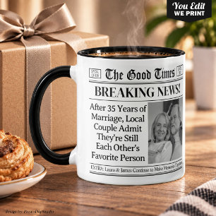 Custom Anniversary Mug, Fun Couple Gift Newspaper Mug