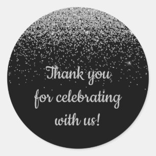 Custom Anniversary Party Favour Black and Silver Classic Round Sticker
