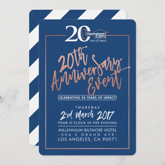 CUSTOM ANNIVERSARY PARTY INVITE corporate navy (Front/Back)
