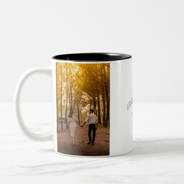 Custom anniversary photo create your own Two-Tone coffee mug (Left)
