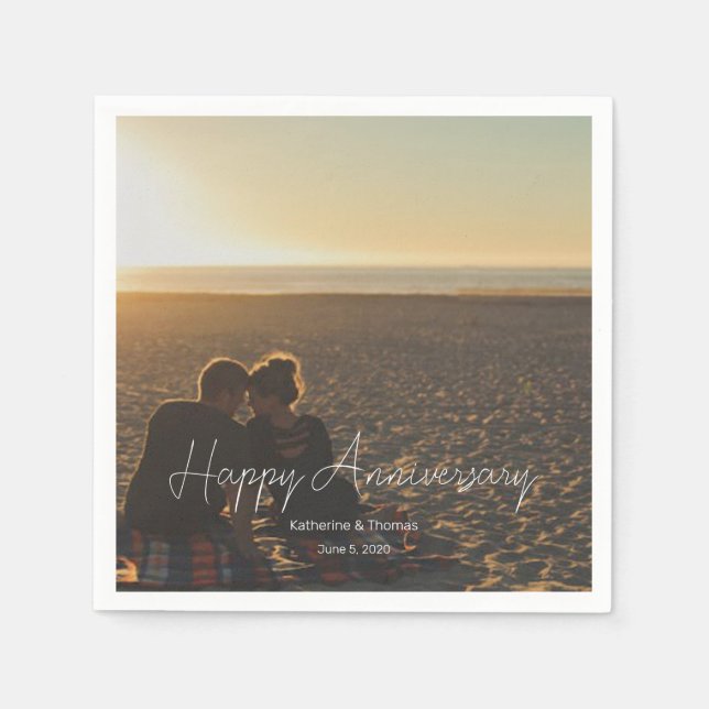 Custom Anniversary Photo Personalised text modern  Napkin (Front)