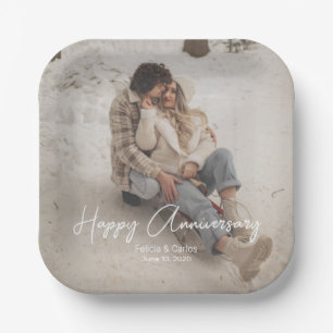Custom Anniversary Photo Personalised text modern  Paper Plate