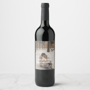 Custom Anniversary Photo Personalised text modern  Wine Label
