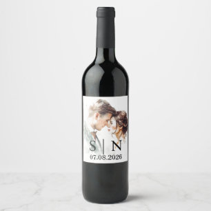 Custom Anniversary Wine Label Bride & Groom Photo