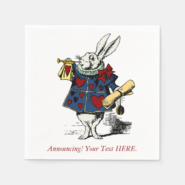 Custom Announcement Alice in Wonderland Rabbit Napkin (Front)