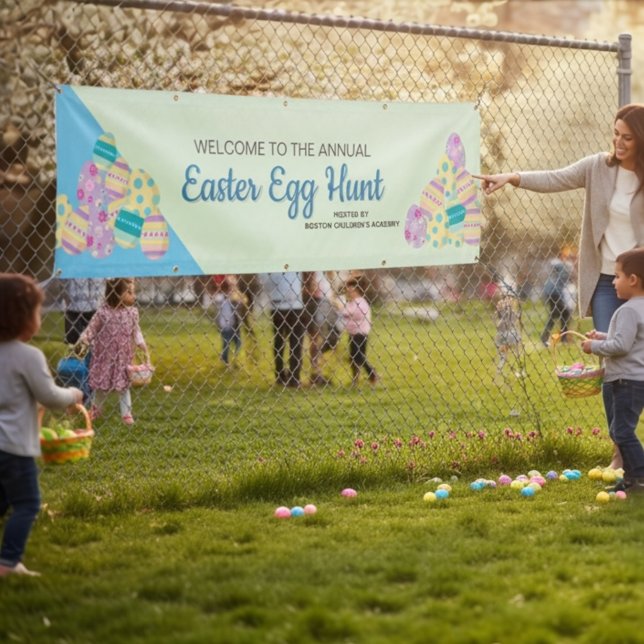 Custom Annual Easter Egg hunt signage hosted by Banner (Easter egg hunt, customizable, banner colorful spring colors)