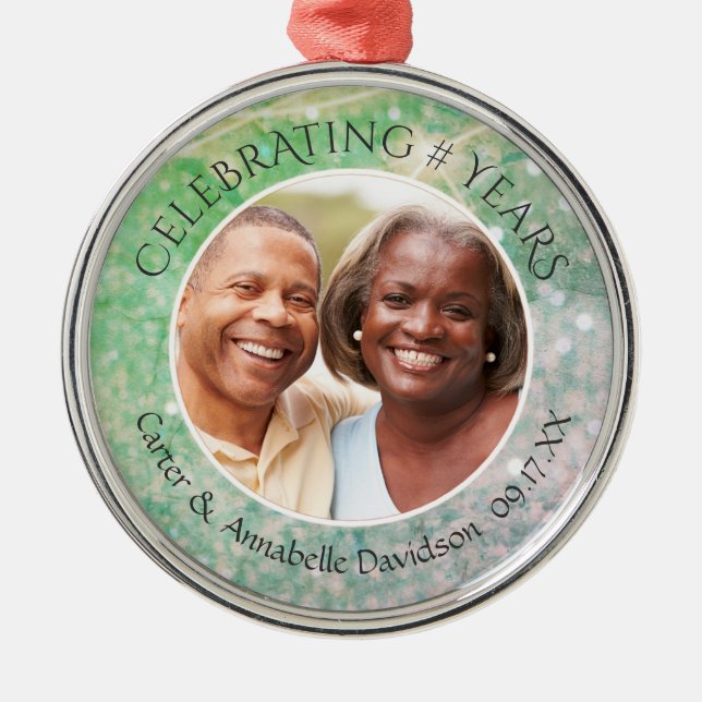 Custom ANY Anniversary Keepsake Photo Metal Tree Decoration (Front)