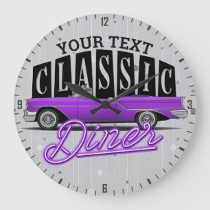 Custom Any Name Faux Neon 1950's Classic Car Diner Large Clock
