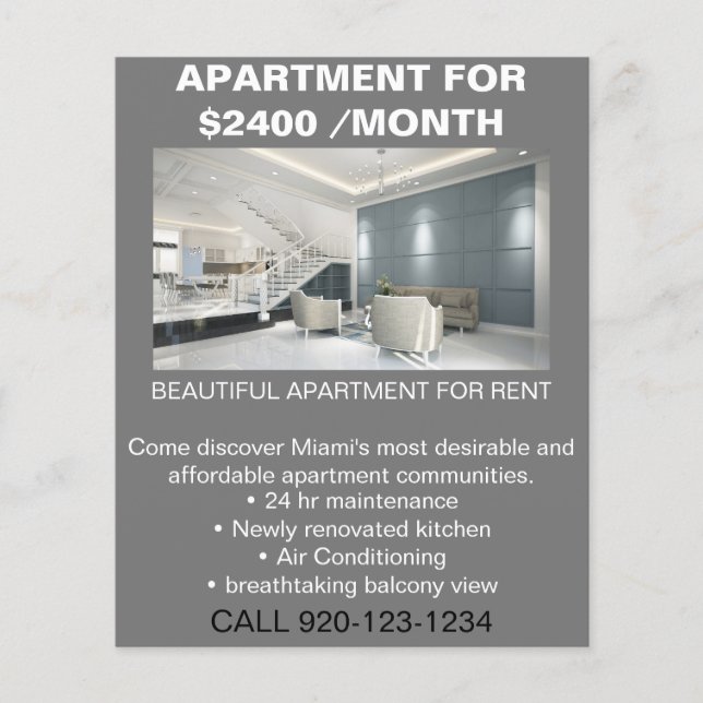 Custom Apartment For Rent Real Estate Promotional Flyer (Front)