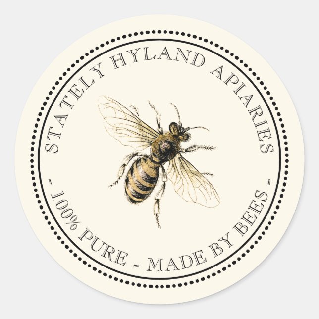 Custom Apiary Colour Bee Ivory Your Name Here Classic Round Sticker (Front)