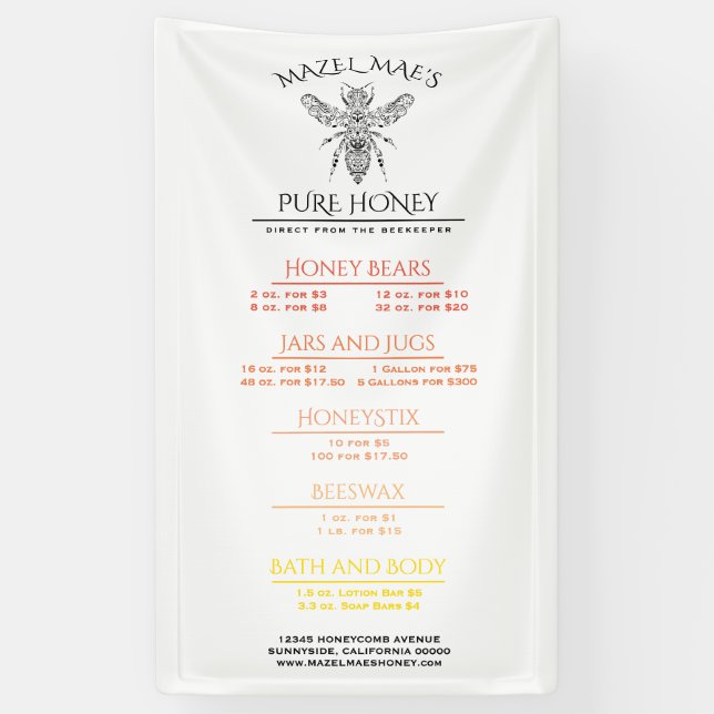 Custom Apiary Honey Menu Banner (Vertical)