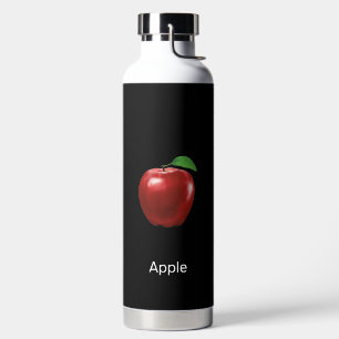 Custom Apple Fruit Image & Editable Text on Black Water Bottle