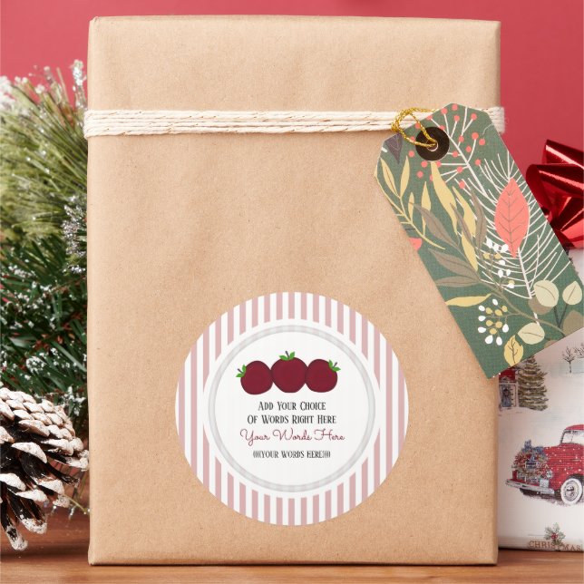 Custom Apple Stripe  Classic Round Sticker (Holiday)