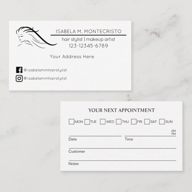 Custom Appointment Reminder Business Card (Front/Back)