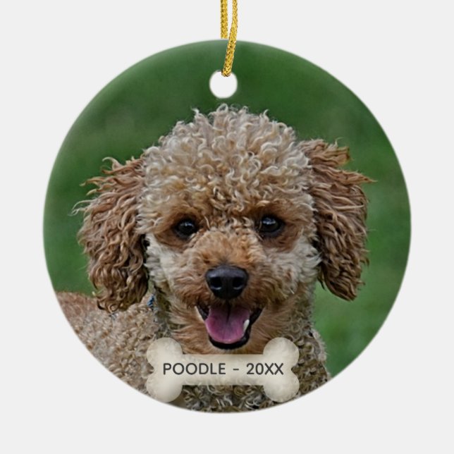 Custom Apricot Poodle Dog Photo Ceramic Tree Decoration (Front)