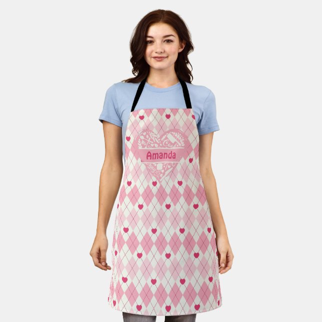 Custom Apron, Pink Chequered, Kitchen Chef BBQ  Apron (Worn)
