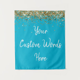 Custom Aqua Blue &.Gold Birthday Party Photo Booth Tapestry
