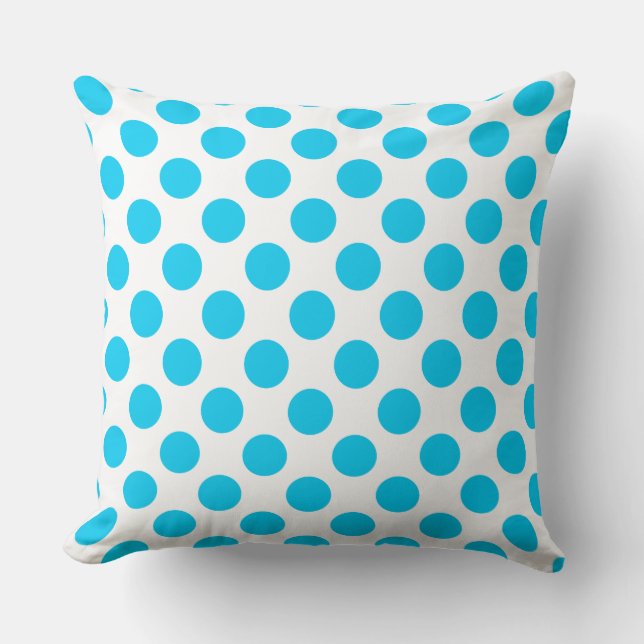 Custom Aqua Blue Polka Dot Throw Pillow (Front)