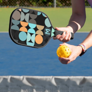Custom Aqua Blue Rust Orange Retro Art Pattern Pickleball Paddle