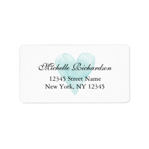 Custom aqua blue watercolor heart address labels