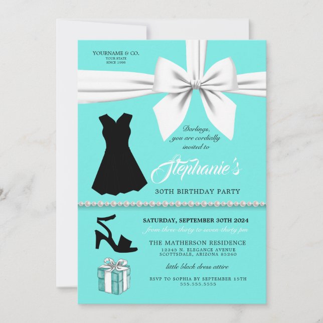Custom Aqua Fashion Tiffany Birthday Invitation (Front)