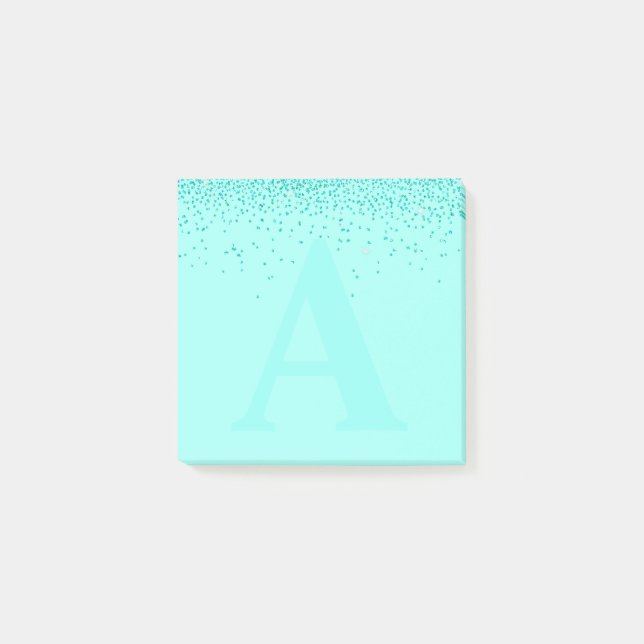 Custom Aqua Glitter Monogram Notepad (Front)