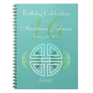 Custom Aqua Mint Longevity Motifs Birthday Guests Spiral Notebook