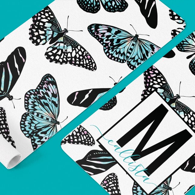 Custom Aqua Teal Butterfly Trendy Personalisation Yoga Mat (Creator Uploaded)