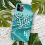 Custom Aqua Turquoise Diamonds Love Heart Pattern<br><div class="desc">A contemporary image of a faux shiny diamonds heart on a bright aqua turquoise blue green coloured printed image of wavy satin fabric. With room to customise or personalise with a monogram of your choice. Beautiful, modern, and cool cover for the trend-savvy and art-loving hip trendsetter, artsy motif lover who...</div>