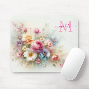 Custom Aquarell Floral Template Monogram & Name Mouse Pad